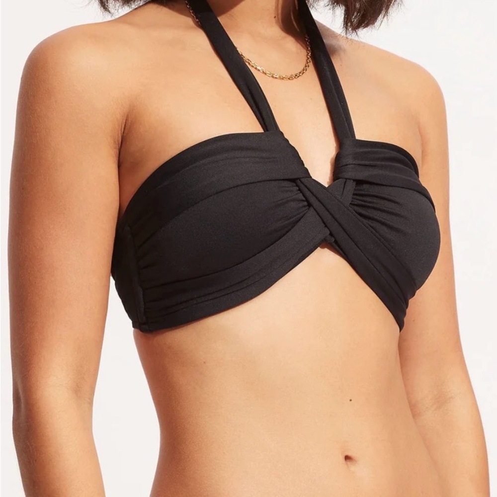 Seafolly Convertible Black Bandeau Bikini with Hipster Bottoms - Size 14/16